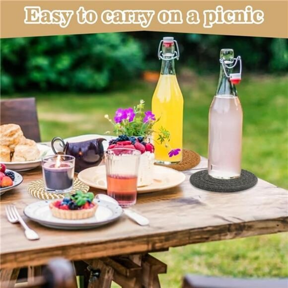 Handmade Cotton Coasters Set of 8 Woven Absorbent Drink Cup Mats Boho Home Decor - Picture 2 of 8